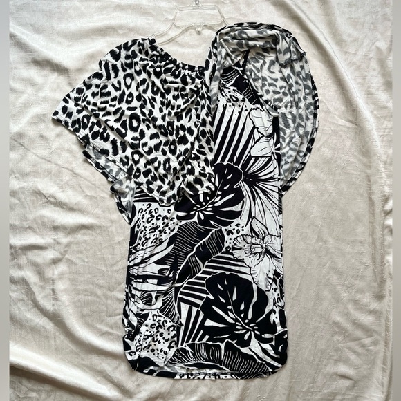 Joyous & Free Black and White Leopard and Floral Print Mini Dress - Picture 3 of 7